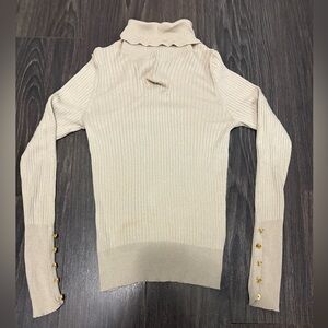 Burberry Beige Turtleneck Sweater with Gold Accents